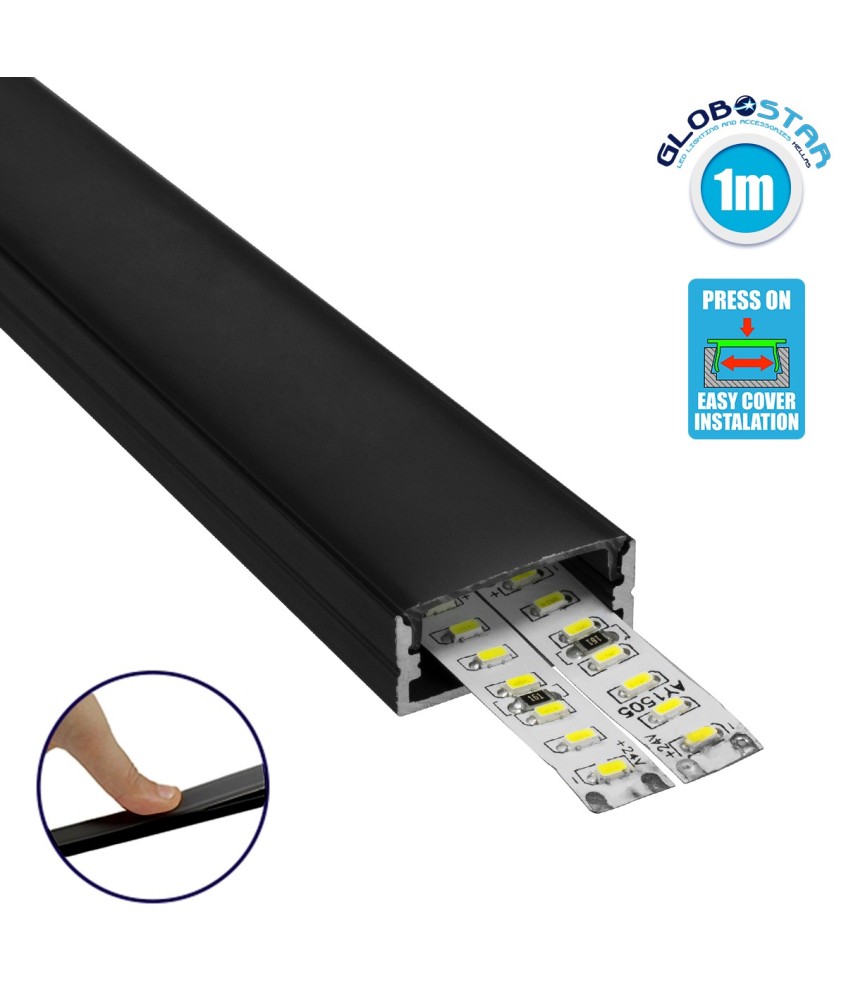 GloboStar® SURFACE-PROFILE 70810-1M Προφίλ Αλουμινίου - Βάση & Ψύκτρα Ταινίας LED με Μαύρο Φιμέ Κάλυμμα - Επιφανειακή Χρήση - Πατητό Κάλυμμα - Μαύρο - 1 Μέτρο - Μ100 x Π2.4 x Υ1.1cm